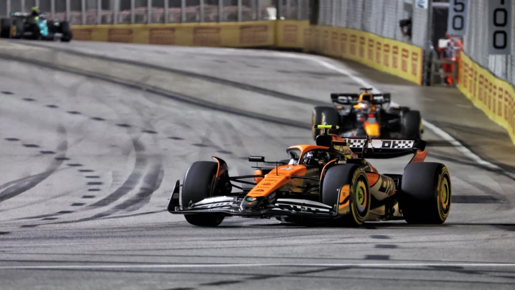 Lando Norris escaped a brush with the barriers at Singapore