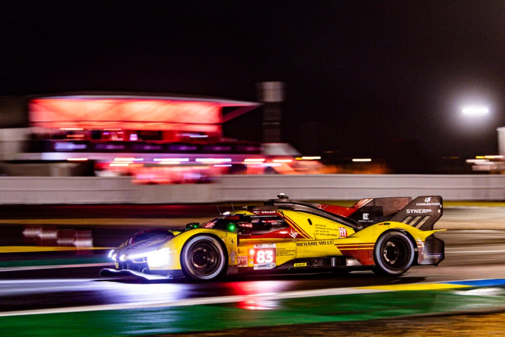 Robert Kubica incurred a penalty for driving into Dries Vanthoor's #15 BMW M Hybrid V8 during the nighttime