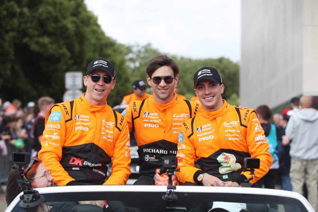 James Cottingham, Gregoire Saucy and Nicolas Costa (L to R) co-drove the #59 McLaren 720S LMGT3 EVO