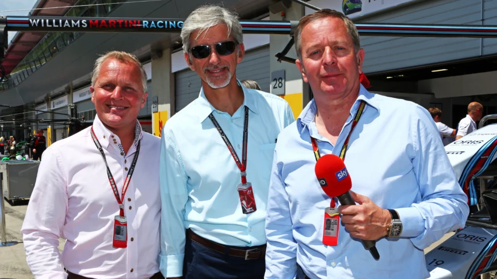 Damon Hill shared photos of himself with his fellow British Sky F1 colleague Martin Brundle and former colleague Johnny Herbert on X