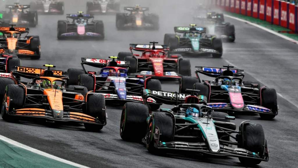 George Russell took the lead at the start of the Brazil GP