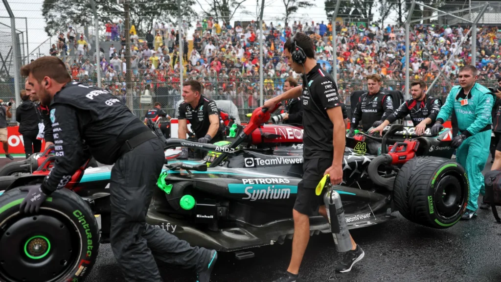 Mercedes received a fine for a tyre pressure infringement on the grid in Brazil