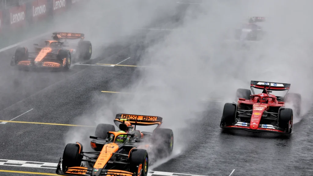 Lando Norris lost a place to Charles Leclerc on the last restart in Brazil