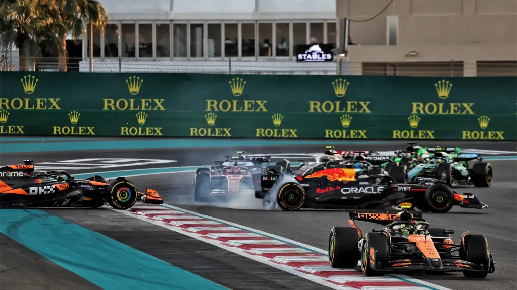 Max Verstappen pitched Oscar Piastri round right at the start in Abu Dhabi