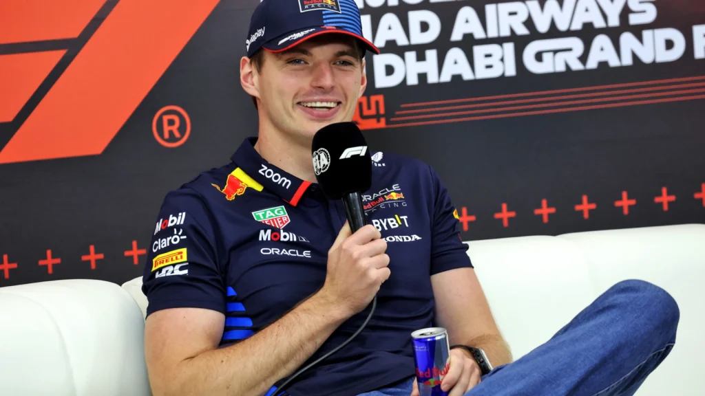 Max Verstappen (NLD) Red Bull Racing in the FIA Press Conference. 05.12.2024. Formula 1 World Championship, Rd 24, Abu Dhabi Grand Prix, Yas Marina Circuit, Abu Dhabi, Preparation Day