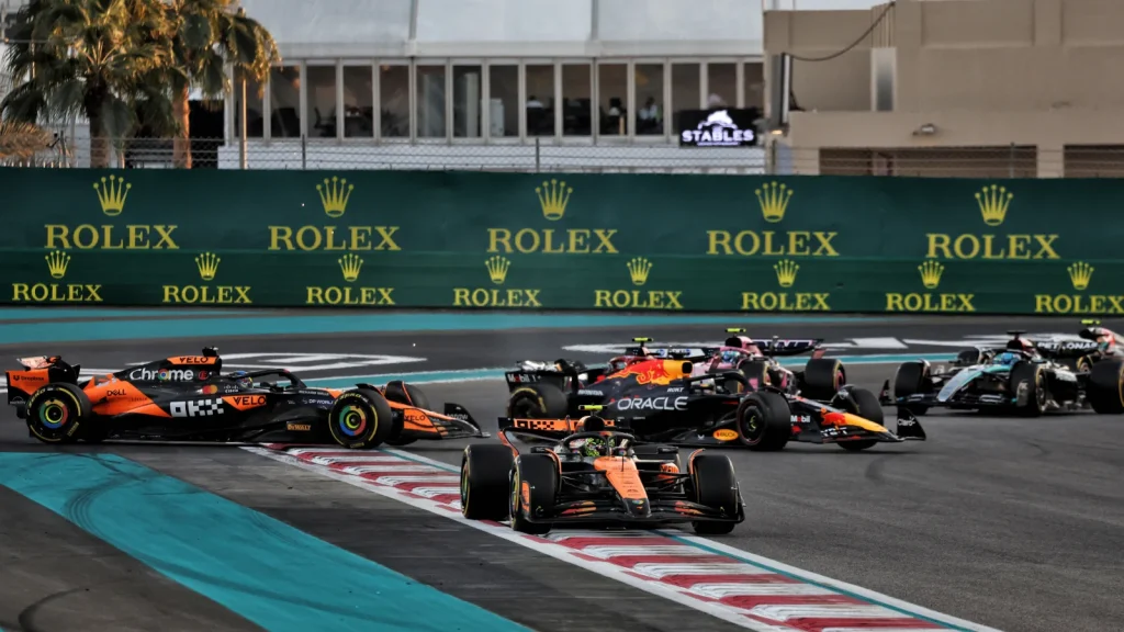 Max Verstappen sent Oscar Piastri spinning round in Abu Dhabi on the opening lap