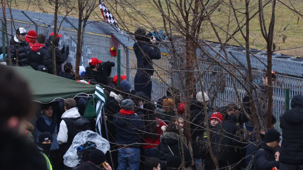 Spectators flocked to watch Lewis Hamilton's inaugural Ferrari appearance