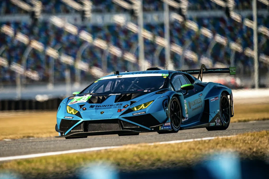 Forte Racing's blue Lamborghini Huracan GT3 EVO2 was fastest in the combined GT classification