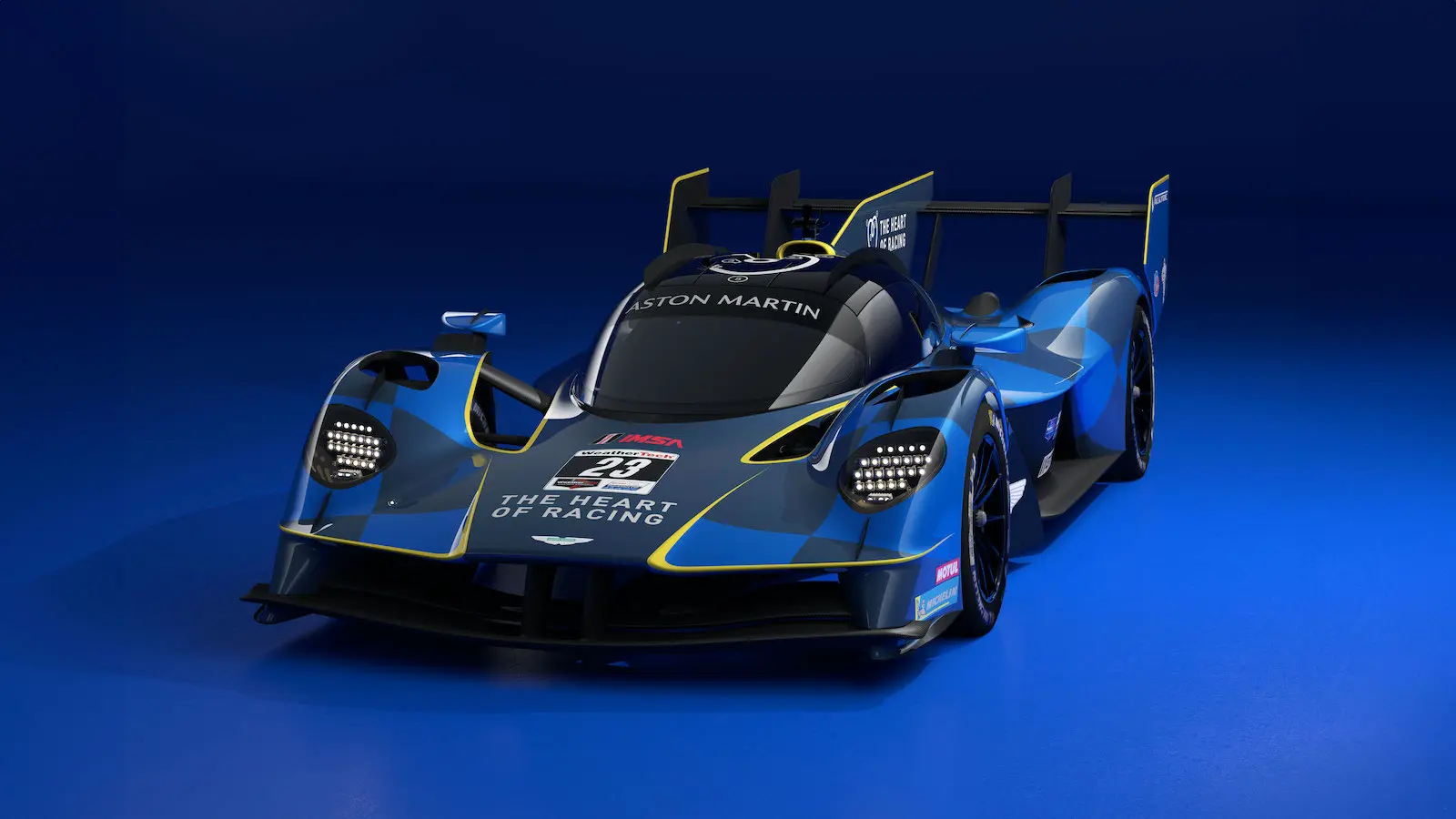 The blue #23 Aston Martin Valkyrie will compete in the IMSA Endurance Cup