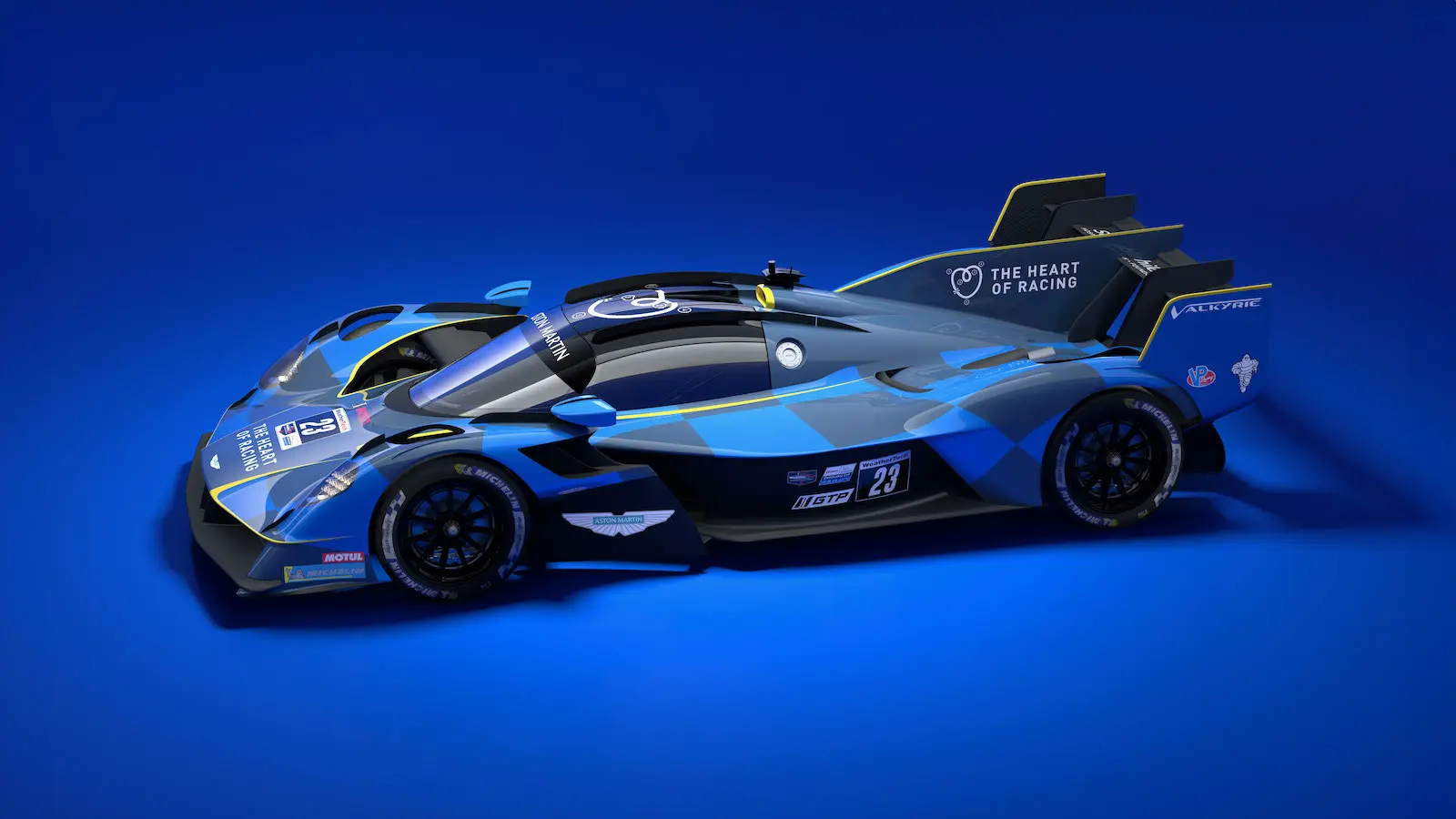 The blue #23 Aston Martin Valkyrie will compete in the IMSA Endurance Cup