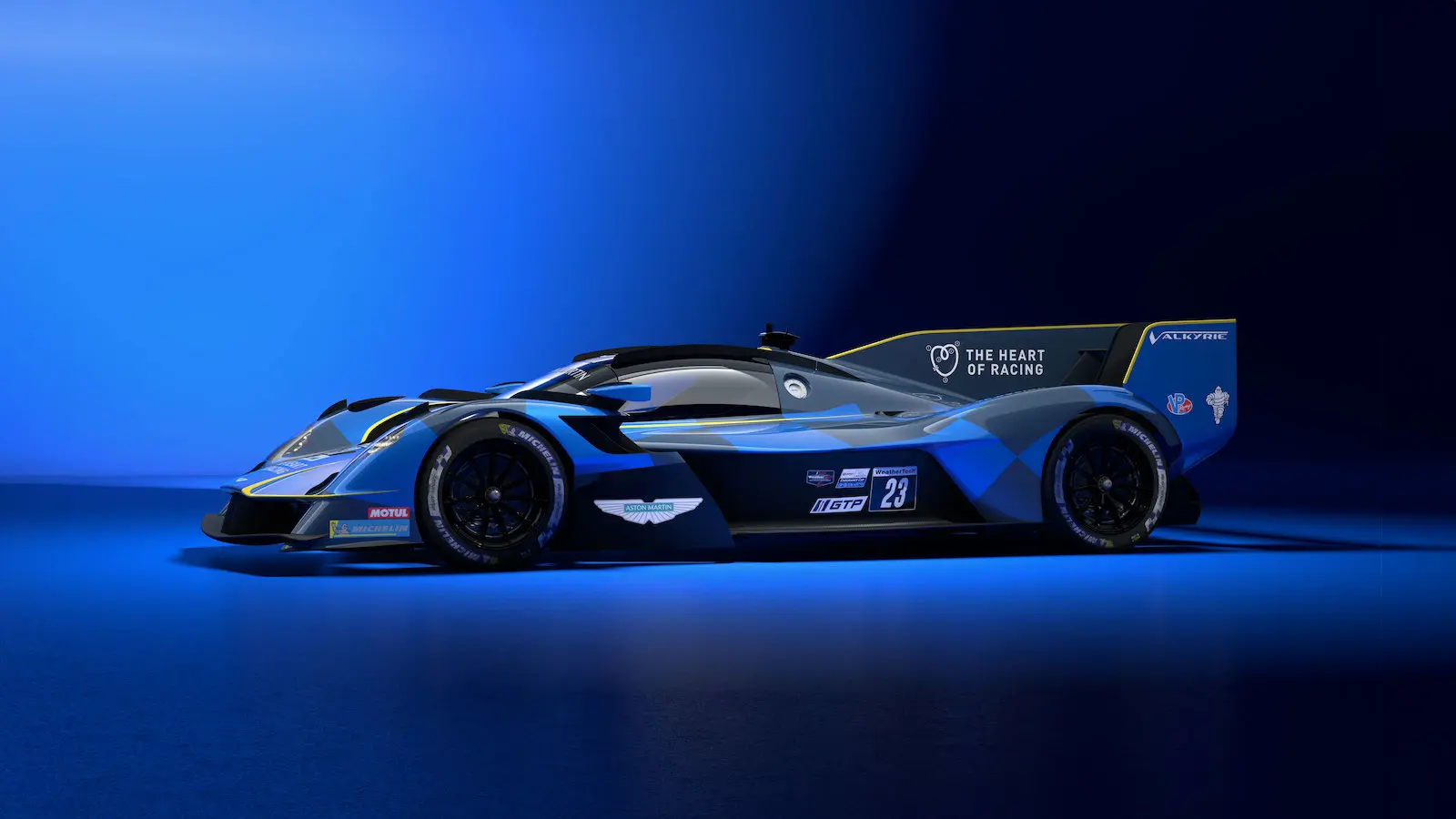 The blue #23 Aston Martin Valkyrie will compete in the IMSA Endurance Cup