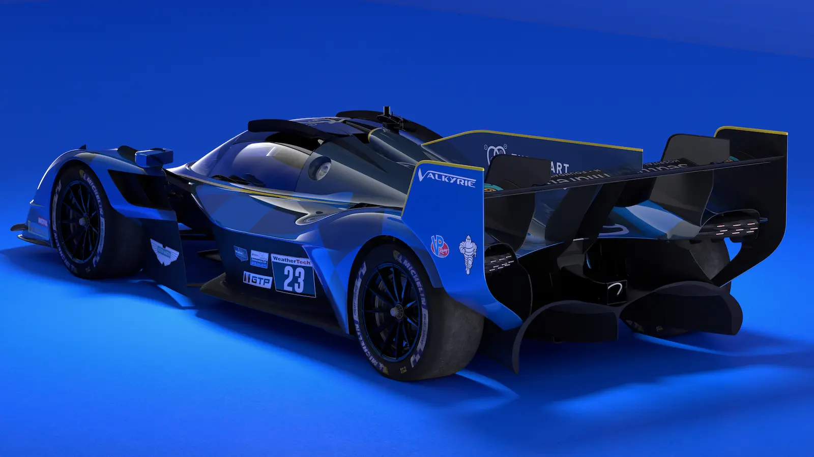 The blue #23 Aston Martin Valkyrie will compete in the IMSA Endurance Cup