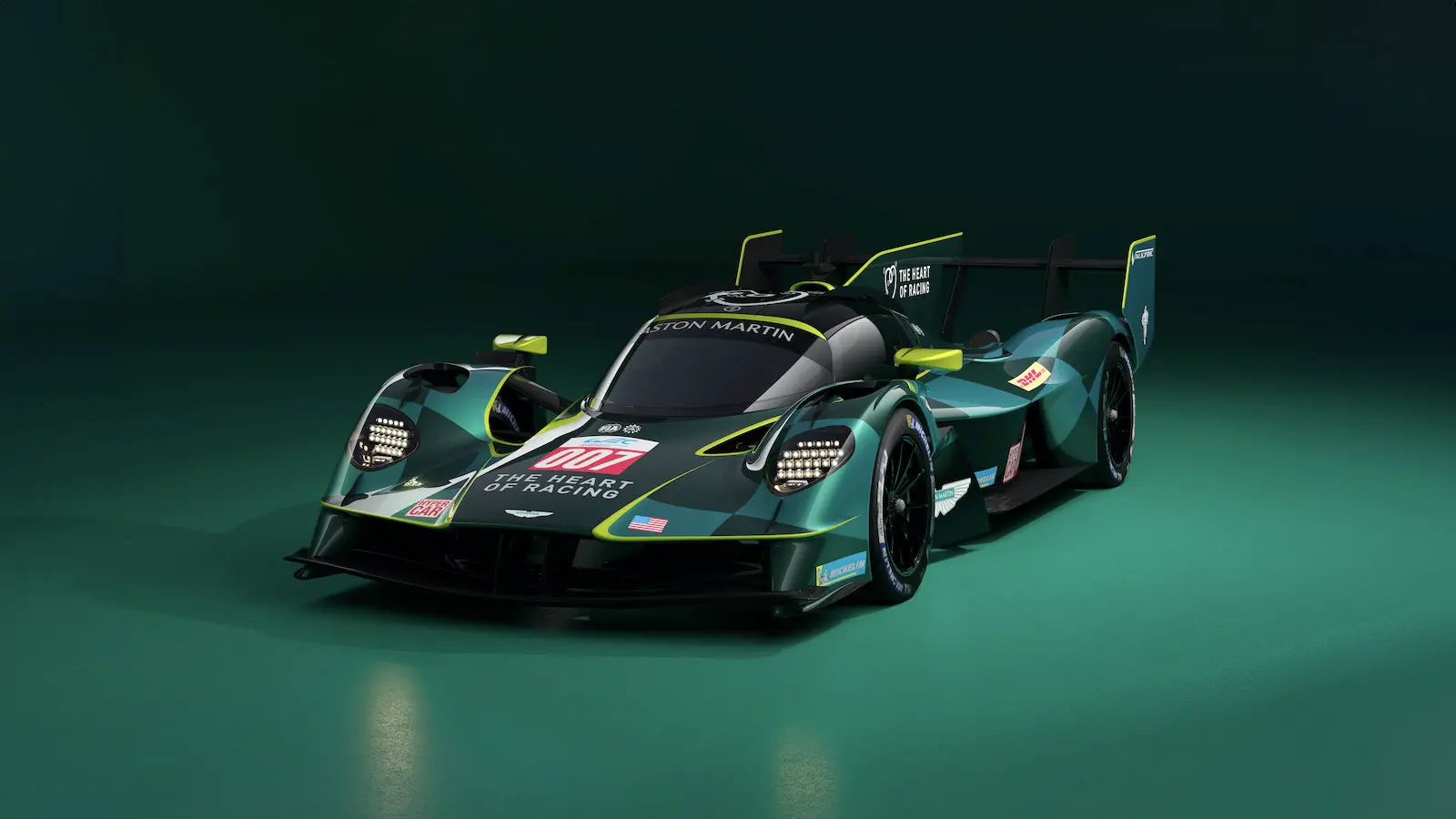 The green #007 and the #009 Aston Martin Valkyries will compete in the FIA World Endurance Championship