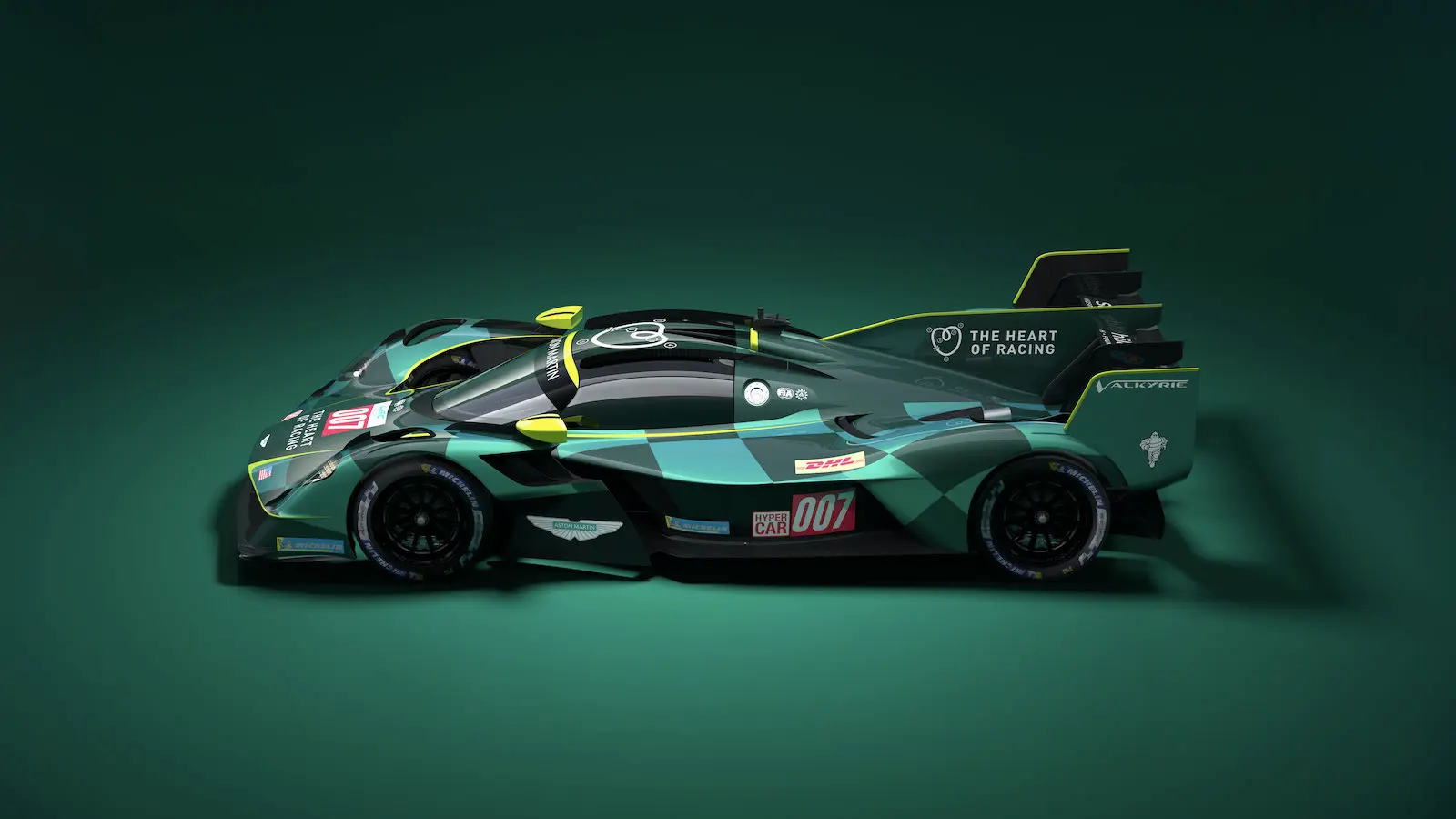 The green #007 and the #009 Aston Martin Valkyries will compete in the FIA World Endurance Championship