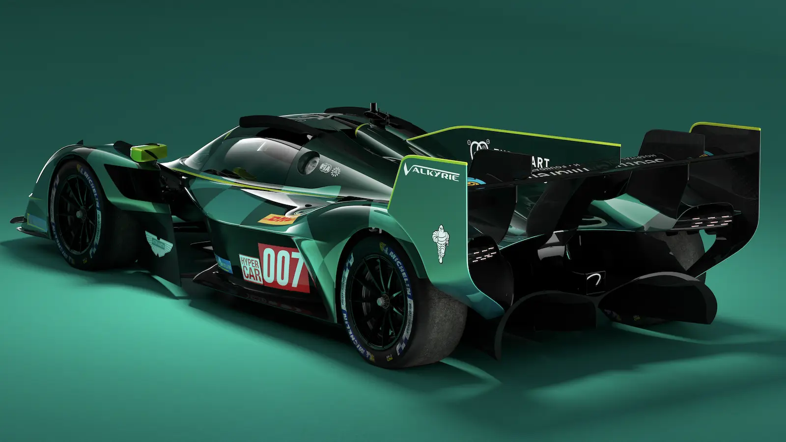 The green #007 and the #009 Aston Martin Valkyries will compete in the FIA World Endurance Championship