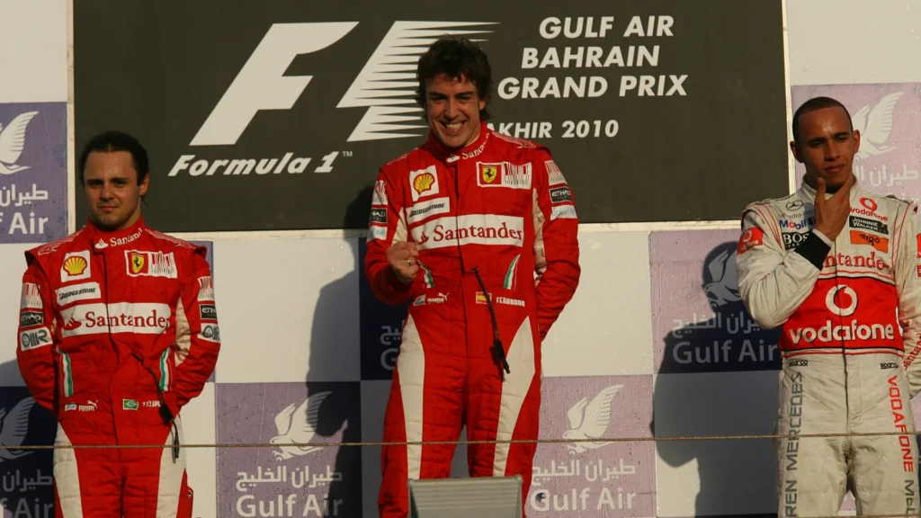 Fernando Alonso won on his Ferrari debut in 2010, with Lewis Hamilton on the podium alongside